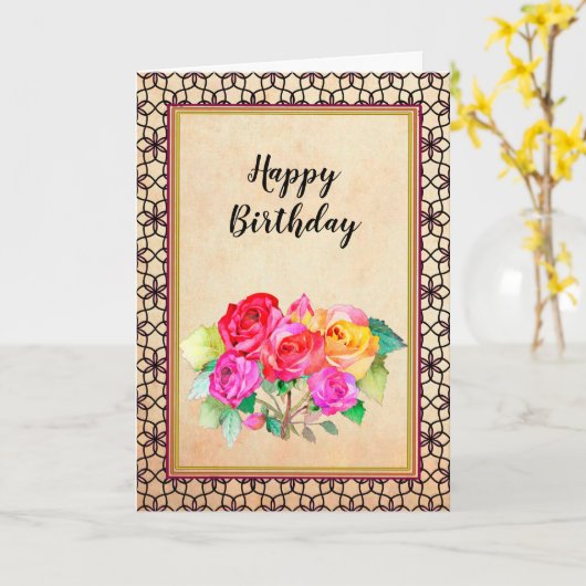 Roze Rood Geel Rozen Verjaardag Kaart (Gele Bloem)