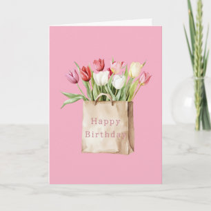 Roze Rood Geel Witte Tulp Bloemen Zak Verjaardag Kaart