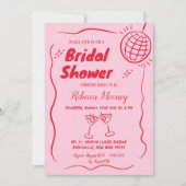 Roze Rood Geïllustreerd Retro  Vrijgezellenfeest Kaart (Voorkant)