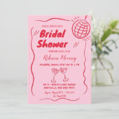 Roze Rood Geïllustreerd Retro  Vrijgezellenfeest Kaart (Staand voorkant)