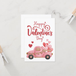 Roze Rood Geïllustreerde Gelukkige Valentijnsdag Kaart