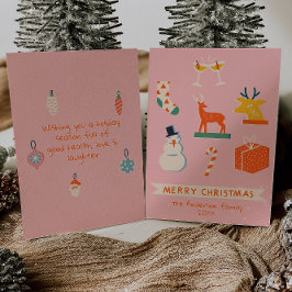  Roze Rood Geïllustreerde Kerst Niet-Foto Feestdagenkaart