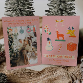  Roze Rood Geïllustreerde Kerst Retro Fun Feestdagenkaart