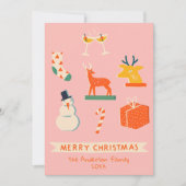  Roze Rood Geïllustreerde Kerst Retro Fun Feestdagenkaart (Voorkant)