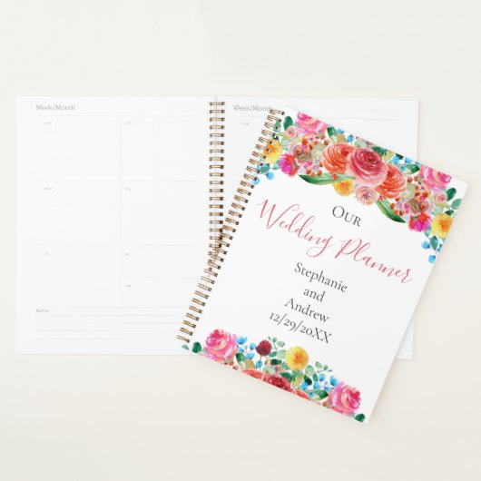 Roze rood-gele blauwe vlinderbruin planner (Display)