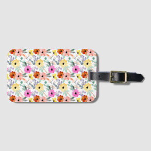 Roze, Rood, Gele Bloemige Bloemen Waterverf Bagagelabel