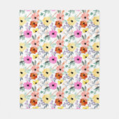 Roze, Rood, Gele Bloemige Bloemen Waterverf Fleece Deken (Voorkant)