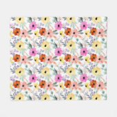 Roze, Rood, Gele Bloemige Bloemen Waterverf Fleece Deken (Voorkant (Horizontaal))