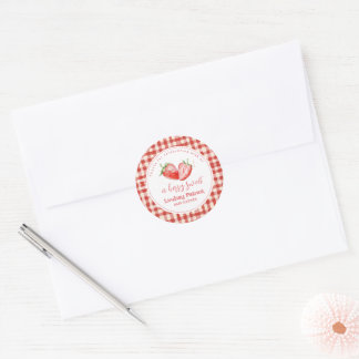 Roze Rood Geruit Bes Zoete Aardbei Baby Shower Ronde Sticker