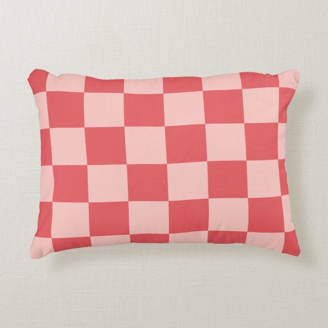 Roze Rood Geruit Gingham Patroon Accent Kussen (Voorkant)