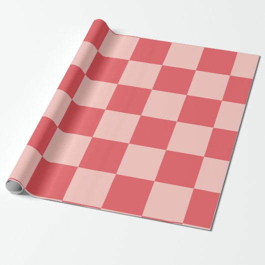 Roze Rood Geruit Gingham Patroon Cadeaupapier (Uitgerold)