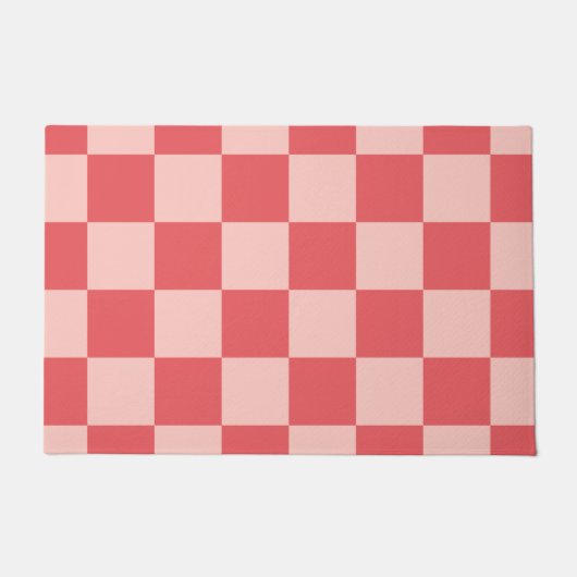 Roze Rood Geruit Gingham Patroon Deurmat (Voorkant)