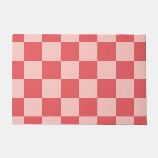 Roze Rood Geruit Gingham Patroon Deurmat (Voorkant)