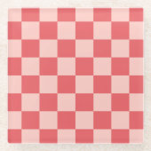 Roze Rood Geruit Gingham Patroon Glazen Onderzetter (Voorkant)