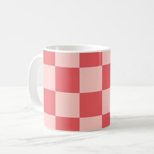 Roze Rood Geruit Gingham Patroon Koffiemok (Voorkant links)