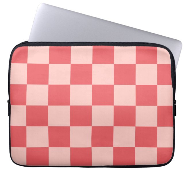 Roze Rood Geruit Gingham Patroon Laptop Sleeve (Voorkant)