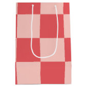 Roze Rood Geruit Gingham Patroon Medium Cadeauzakje (Achterkant)