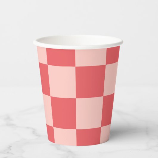 Roze Rood Geruit Gingham Patroon Papieren Bekers (Voorkant)