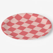 Roze Rood Geruit Gingham Patroon Papieren Bordje (Gekanteld)