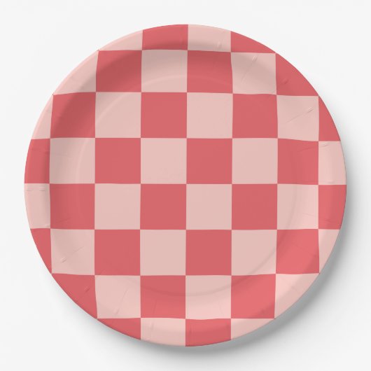 Roze Rood Geruit Gingham Patroon Papieren Bordje (Voorkant)