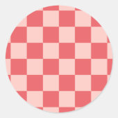 Roze Rood Geruit Gingham Patroon Ronde Sticker (Voorkant)