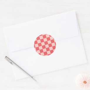 Roze Rood Geruit Gingham Patroon Ronde Sticker