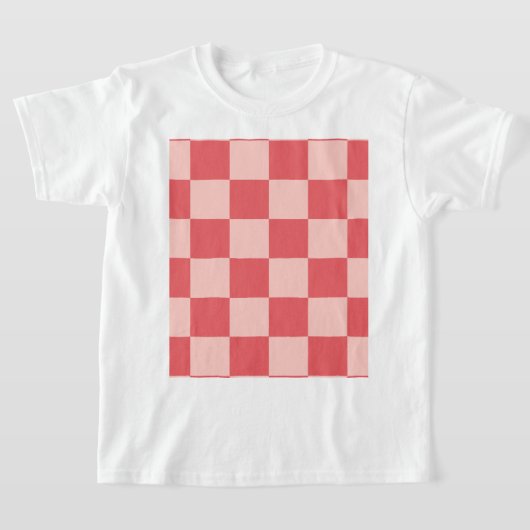 Roze Rood Geruit Gingham Patroon T-shirt (Laagn)