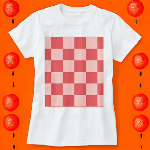 Roze Rood Geruit Gingham Patroon T-shirt