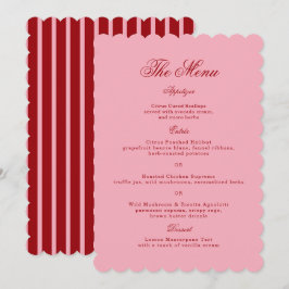 Roze Rood Gescallopte Retro Trouwmenu Kaart