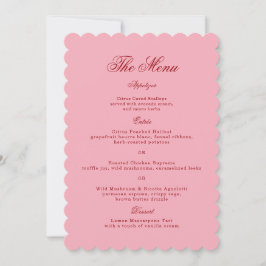 Roze Rood Gescallopte Retro Trouwmenu Kaart