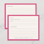 Roze Rood Gingham Bruiloftsrecept Kaart (Voorkant / Achterkant)