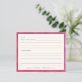 Roze Rood Gingham Bruiloftsrecept Kaart (Staand voorkant)