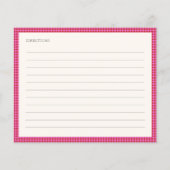 Roze Rood Gingham Bruiloftsrecept Kaart (Achterkant)