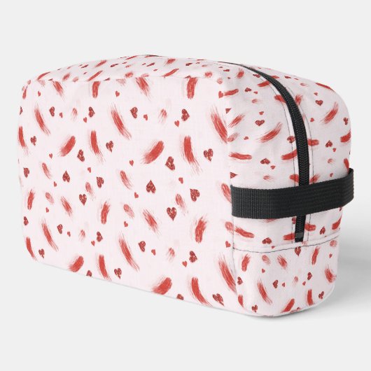 Roze Rood Glitter Harten Strepen Toilettasje (Linkerhoek)