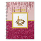 Roze rood Glitter Lips Monogram Girl Notitieboek (Voorkant)
