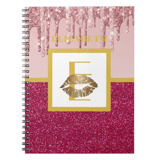 Roze rood Glitter Lips Monogram Girl Notitieboek (Voorkant)