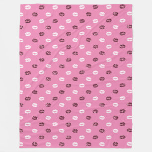 Roze Rood Glitter Wit Kisses Lippen Fleece Deken