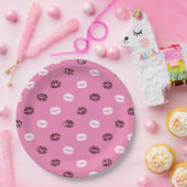 Roze Rood Glitter Wit Kisses Lippen Papieren Bordje (Feest)