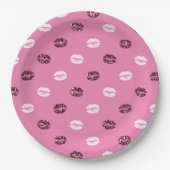 Roze Rood Glitter Wit Kisses Lippen Papieren Bordje (Voorkant)