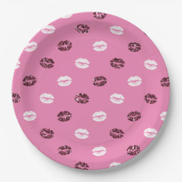 Roze Rood Glitter Wit Kisses Lippen Papieren Bordje