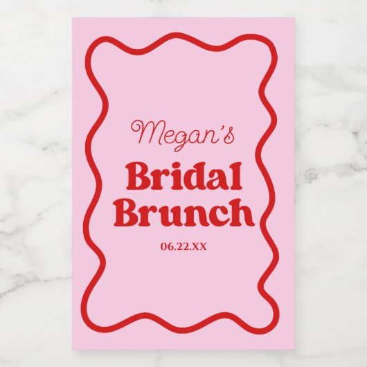 Roze Rood Golf Rand Bruidsfeest Brunch Mini Wijn Etiket (Enkel label)