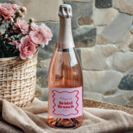 Roze Rood Golfachtige Rand Bruidsdiner Brunch Sparkling Wijnetiket