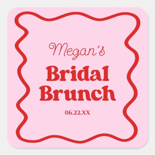 Roze Rood Golfachtige Rand Bruidsfeest Brunch Vierkante Sticker (Voorkant)