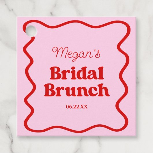 Roze Rood Golflijn Bruidsdouche Brunch Bedankjes Labels (Voorkant)