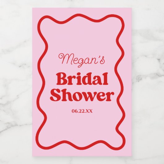 Roze Rood Golflijn Bruiloft Mini Wijn Etiket (Enkel label)