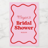 Roze Rood Golvende Rand Bruidsdouche Mini Wijn Etiket (Enkel label)