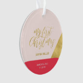 Roze, Rood & Goud Modern Eerste Kerstdag Foto Ornament (voorkant)