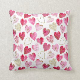 Roze Rood Goud Moderne Waterverf Liefde Hart Patro Kussen