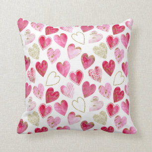 Roze Rood Goud Moderne Waterverf Liefde Hart Patro Kussen