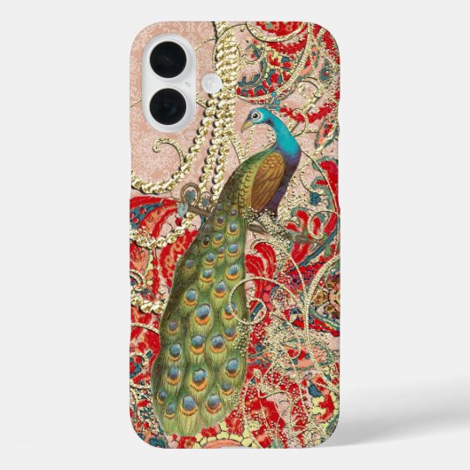 Roze Rood Goud Pauw Swirl Case-Mate iPhone Case (Achterkant)